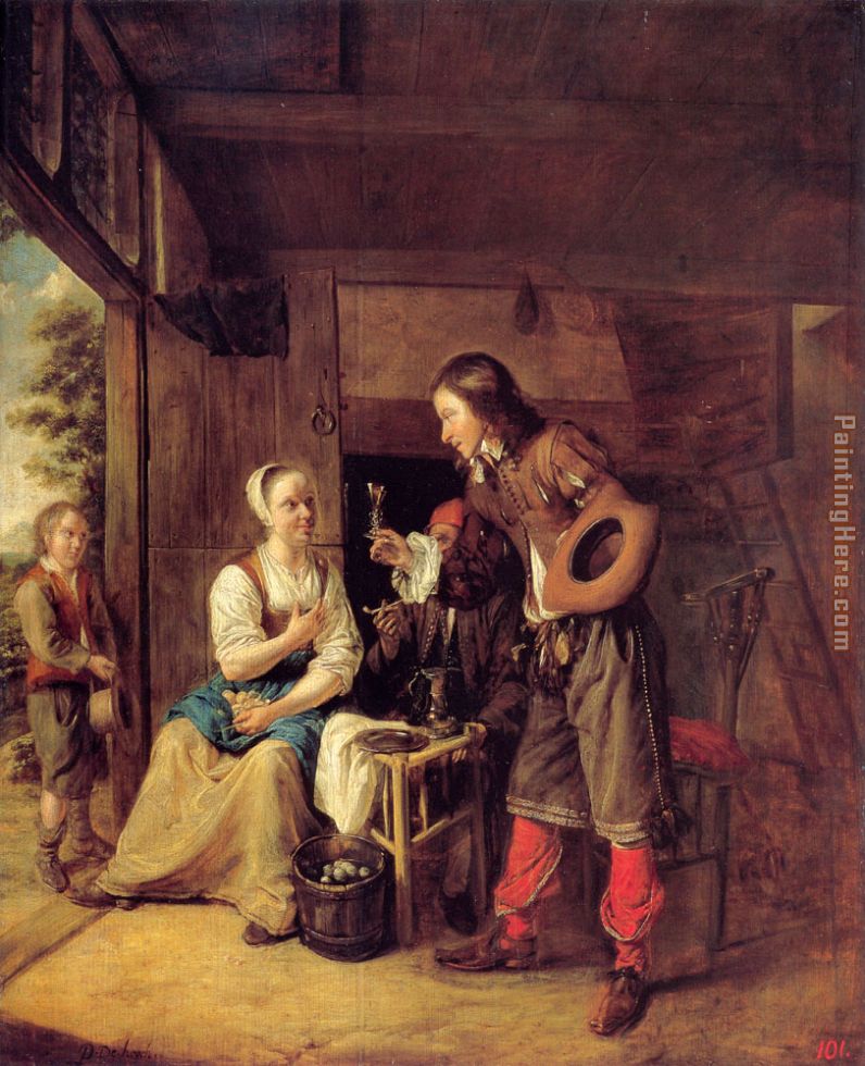 A Man Offering a Glass of Wine to a Woman painting - Pieter de Hooch A Man Offering a Glass of Wine to a Woman art painting